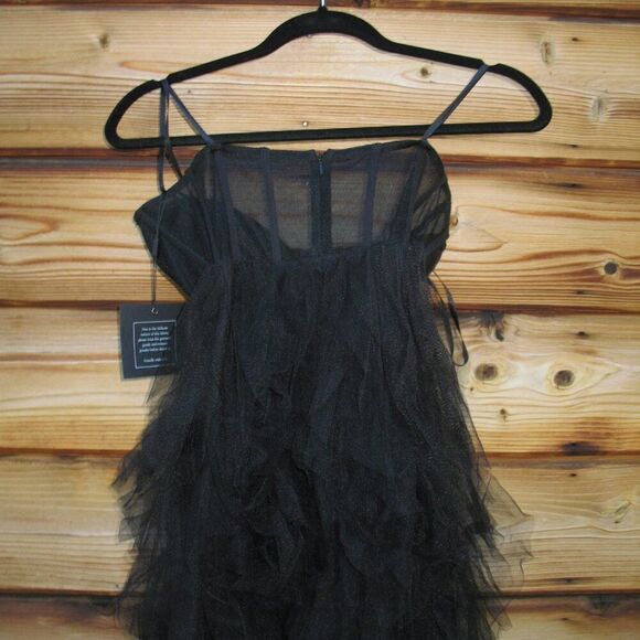 MAC DUGGAL 27532 Black Strapless Bustier Net Gown With Spiral Ruffles - Picture 11 of 13